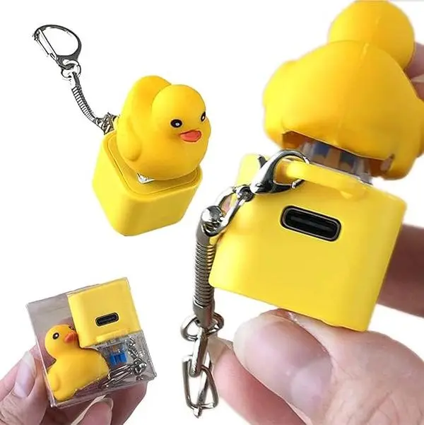 Duck Quacking Keychain & Cat Meowing Keychain, Funny Quacking Duck Hat Keychain, USB Rechargeable sensory Button Quacking Duck Toy Keychain Stress Reliever，Reduce stress and relax