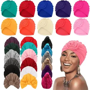 5//10/15Pcs/Pack Women's Autumn and Winter Vintage Solid Knotted Elastic Beanie Hat, African Indian Fried Dough Twists Braid, Chinese Knot Two Knitted Headgear, Suitable for Sleeping, Face Washing, Fitness Yoga