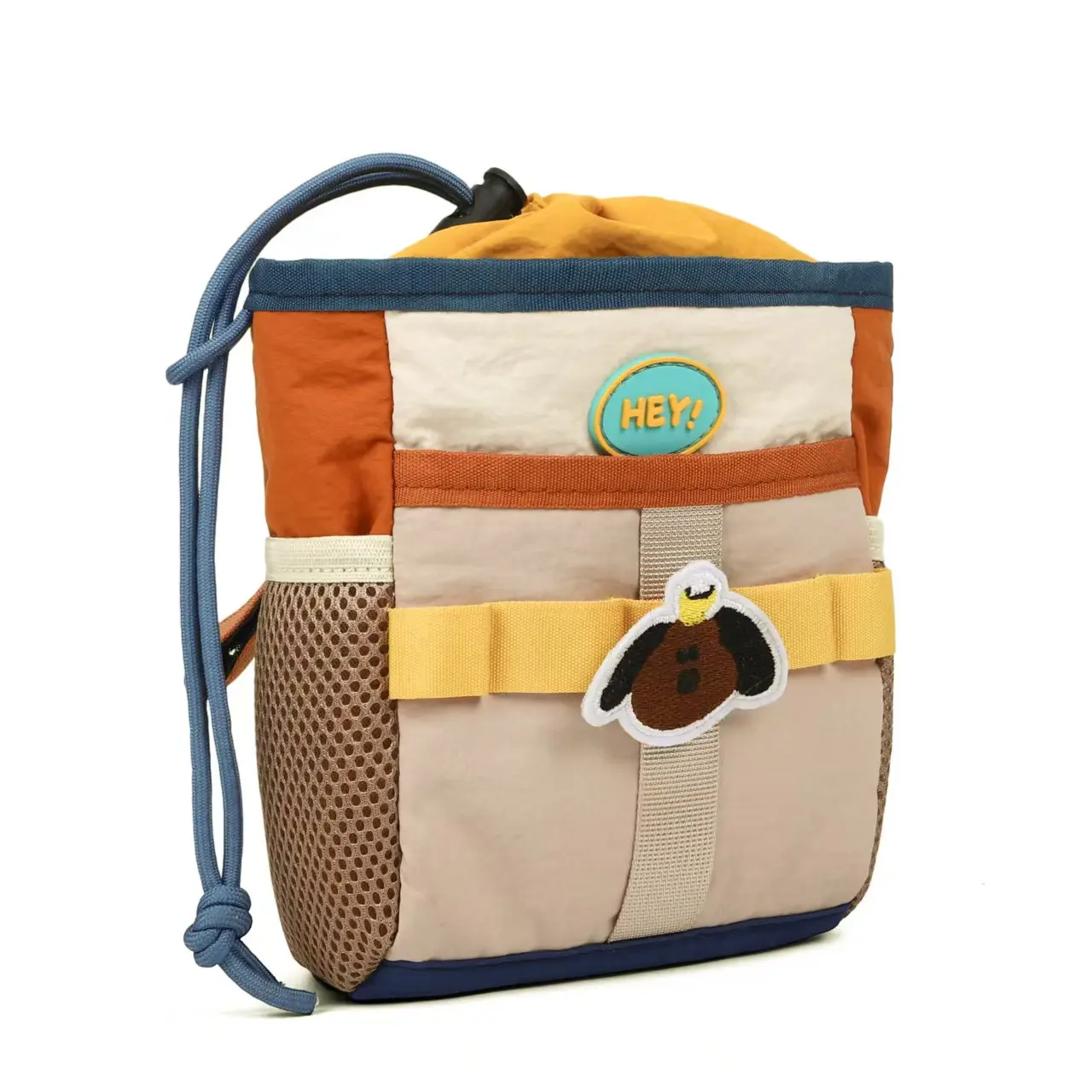 Cute Color Block Bike Handlebar Bag Drawstring Front Stem Pouch, Detachable Dog Patch Bicycle Front Storage Bag, Multi Pocket Water Resistant Cycling Feed Bag for Mountain Road Bike Commute Bikepacking EDC Essentials