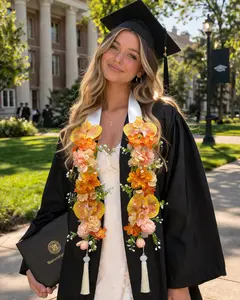 Custom Handmade Pastel Floral Mix Pearl Graduation Stole, Ribbon & Fabric Flower Lei, Custom Grad Sash, Unique Graduation Gift