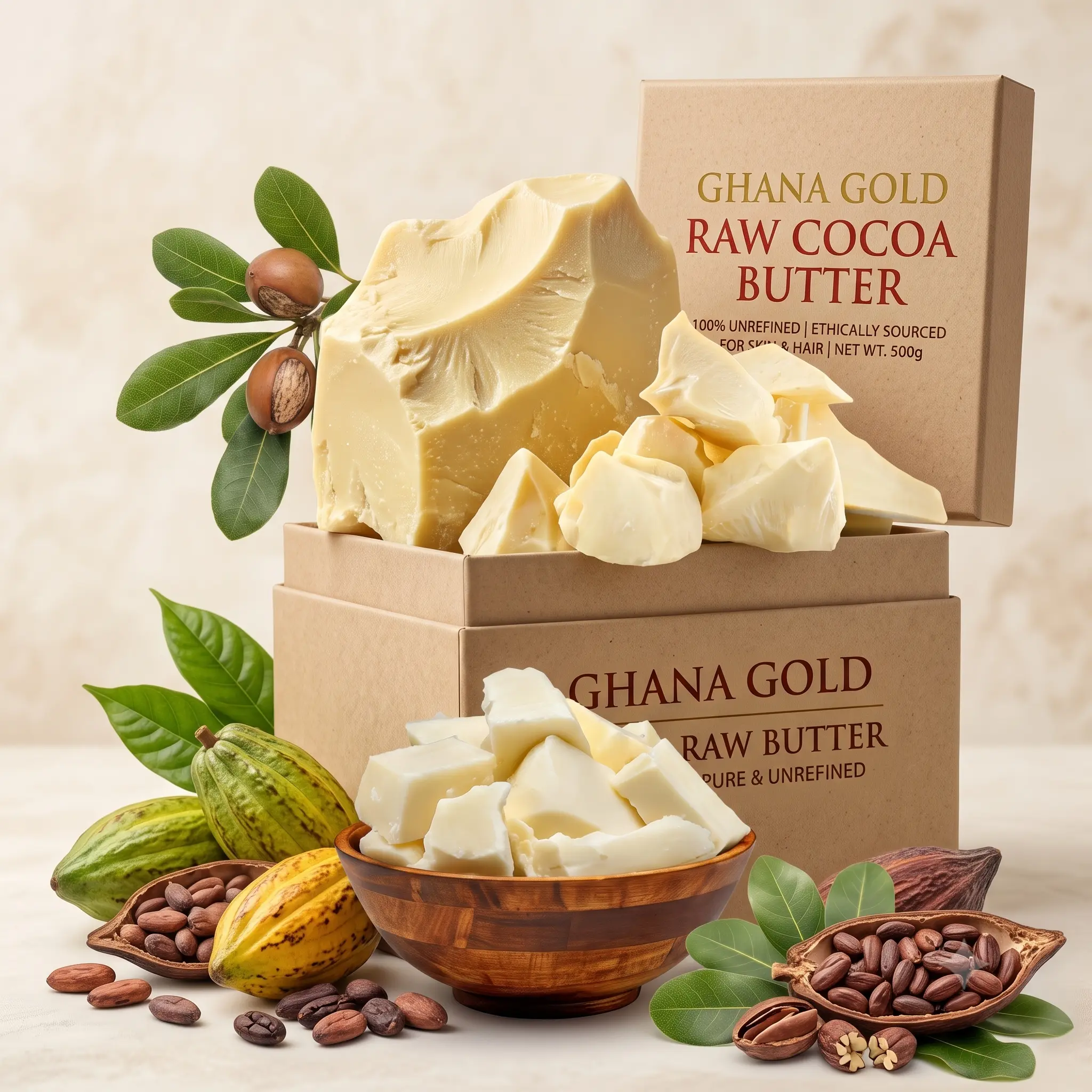 Natural Unrefined Organic Cocoa Butter - 100% Pure Raw Body Moisturizer & Daily Skin Defense for Dry Skin, Lips & DIY Skincare (Solid, Vegan)