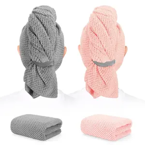 2 Pack Microfiber Hair Towel - 41 x 24 inches Super Soft, Absorbent, Fast Drying Without Frizz Hair Towel Wrap for Women Long, Thick, Curly Hair - Hair Turbans with Elastic Strap