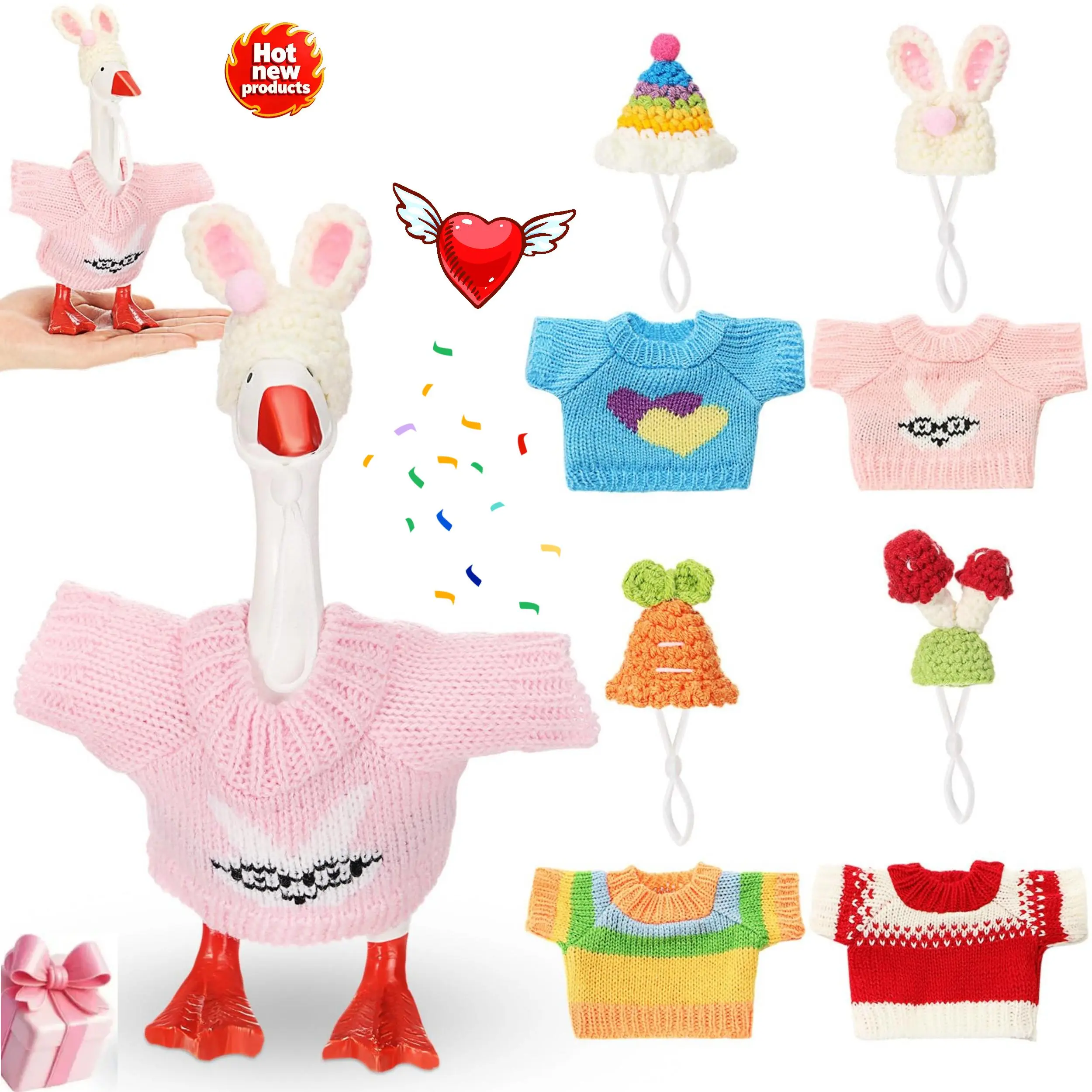 4 Sets 7 Inch Mini Desk Goose Knitted Outfits - Cute Multicolor Clothes for Magnetic Goose Duck Statue Key Holder Home Office Table Decor Gifts