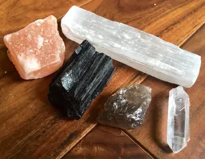 Shield Stone Set - Protection Crystals - Healing Crystals and Stones - Selenite, Black Tourmaline, Smoky Quartz, Himalayan Salt, Clear Quartz