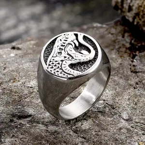 GTHIC Domineering Cobra Snake Stainless Steel Accessory Ring, Men's Daily Wear Fashion Animal Jewelry, Ideal Birthday Gift