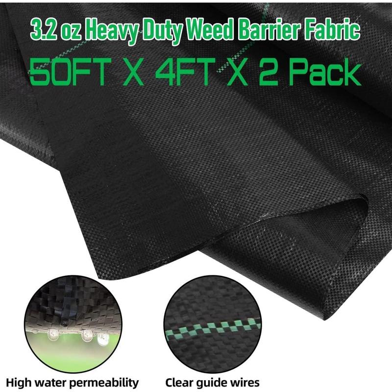 4FT x 100FT Weed Barrier Landscape Fabric, 3.2oz Premium Heavy Duty Garden Cloth, Ground Cover for Gardening, Farming with 30 U-Shaped Securing Pegs