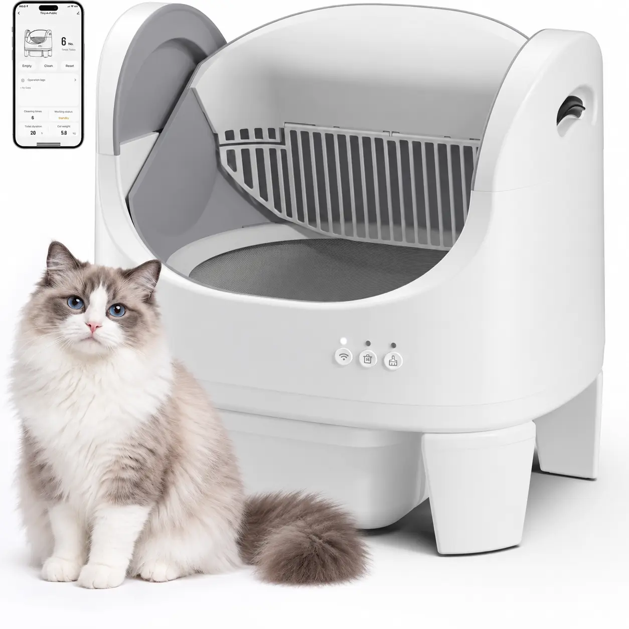 TAYACICY Automatic Self-Cleaning Litter Box (Litterbox) - Open Top, Smart App Control, Dual Safety Tech, 16.5" Wide Entry, 8L Odor Lock Sealed Waste Bin, Leak-Proof Design, Washable Liner, Cream White, for Multiple Cats (2.4G WiFi Only)