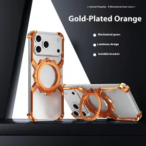 Magnetic Stand Metal Frame Phone Case for iPhone 17/16/15/14/13 Pro Max, Anti-Drop Gear Design, Heat Dissipation Protection Cover