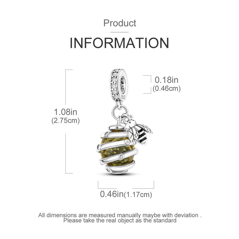MULA 925 Sterling Silver Honeycomb Bee Charm | Shiny Zirconia | Suitable for Pandora Bracelets and Necklaces | Perfect Gift for Nature Lovers and Women