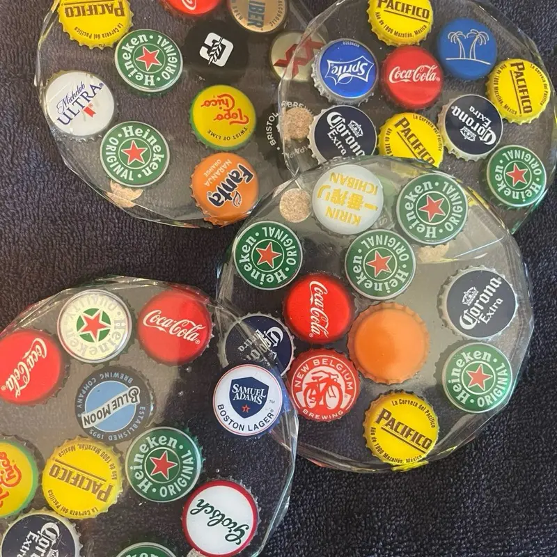 Bottle Cap Resin Coasters - Unique Design with Various Brand Logos, Ideal for Drinks and Decor