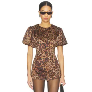 Bubish Poppy Bubble Sleeve Blouse Top in Leopard