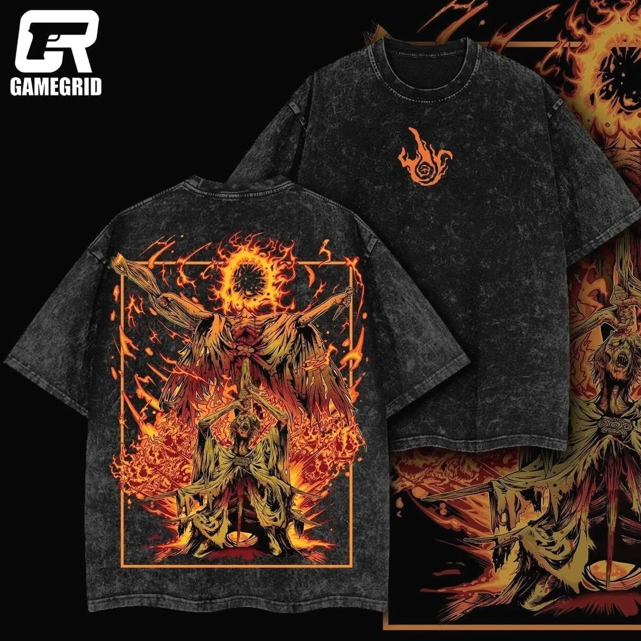 GAMEGRID Retro Vintage Midra Lord of Frenzied Flame Unisex Oversize Washed Lightweight Cotton T-shirt for Game Fans Classic Look with Modern Edge OAY