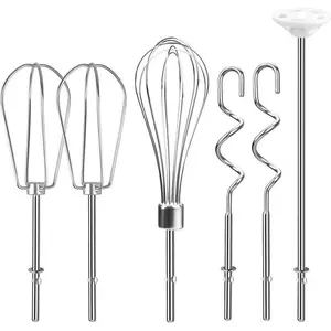 Hand Mixer Attachments Beater, Whisk, Blending Rod and Dough Hooks, Stainless Steel Hand Mixer Accessories Compatible with  Hand Mixers KHM3 KHM5 KHM7 KHM9, Set of 6