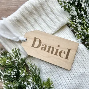 Personalized Engraved Wood Name Tag | Christmas Stocking Tag | Wood Gift Tag