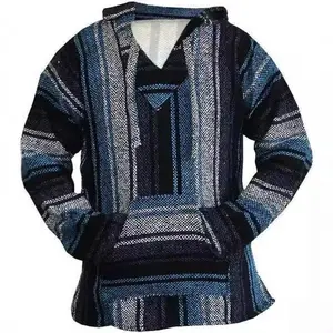 Men’s Mexican Baja hippie surf poncho hoodie — casual pullover sweater, comfortable and breathable, stylish bohemian streetwear for everyday wear.