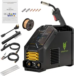【fathersdaygift】 MIG145AM 145A MIG Welder Welding Machine, 110/220V Dual Voltage, 3-in-1 Flux Core MIG/Lift TIG/Stick, Smart LED Display, 45° Beveled, Ideal for Beginners, Complete Kit, Mig Welding Machines