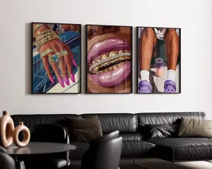 Set of 3 Black Woman Art,Minimalist BLM Art,Feminine Black Girl Art, Product without frame