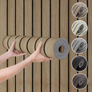 A Roll of 3D Grooved Wood-Grain Wall Panels – Self-Adhesive, Waterproof, Sound-Insulating Wallpaper with Textured Design and Matte Wood Surface, Easy to Clean and Install, Removable, Perfect for Living Rooms, Bedrooms, Dining Rooms, and Ceiling Décor