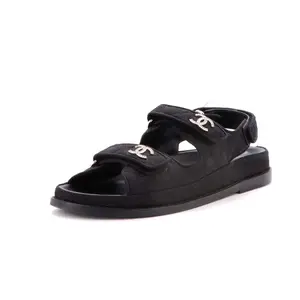 Pre-owned Chanel Women's Velcro Dad Sandals Quilted Fabric by Rebag