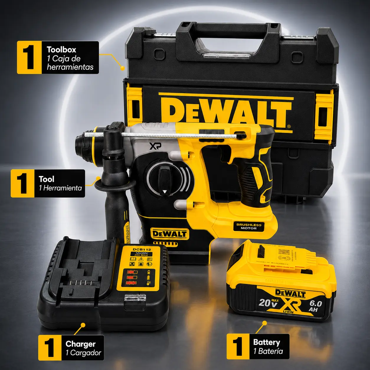 DEWALT 20V XR Brushless SDS Plus Rotary Hammer Kit, DCH273 Model, Includes Battery & Charger
