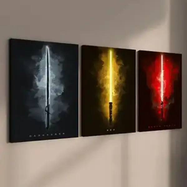 Wooden d Poster  Unframed   Painting, 3 Counts/set Lightsaber Pattern Wall Art Poster  Unframed , Home Decor Poster  Unframed  for Living Room Bedroom Office