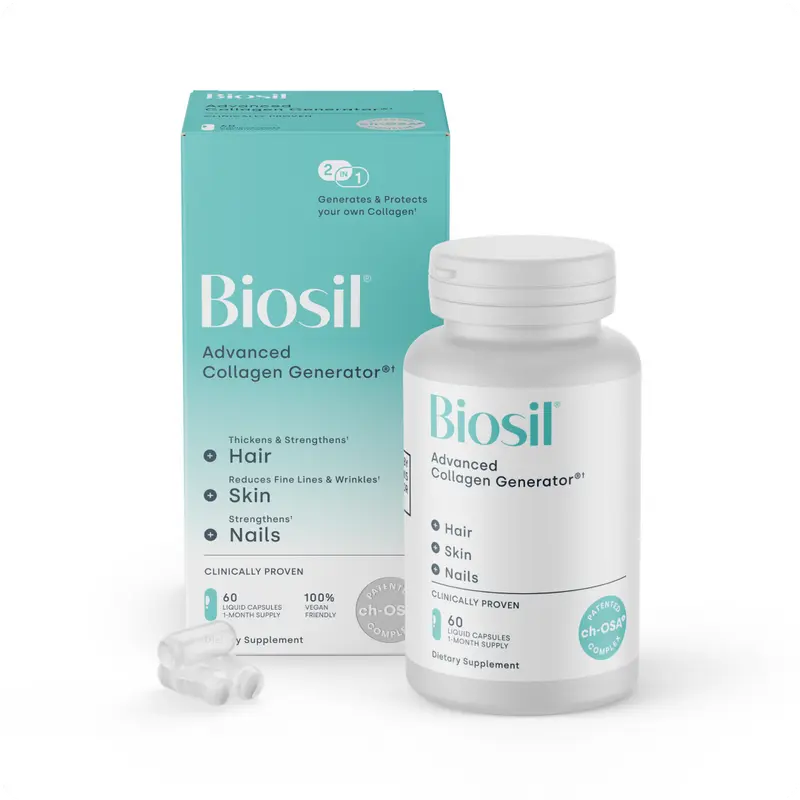 Biosil Collagen Booster Supplement - Liquid Capsules - Patented ch-OSA Activator for Skin, Hair, Nails & Joints - Supports Natural Production