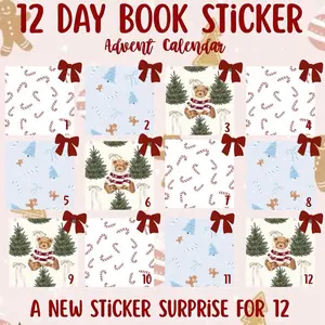 12 Day Book Sticker Advent Calendar with Festive Bear & Tree Designs for Daily Sticker Surprises