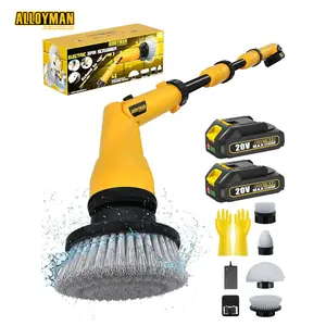 Alloyman Electric Spin Scrubber 1000RPM Cordless Cleaning, with 4 Replaceable Cleaning Heads and Adjustable Extension Arm - for Tub/Tile/Wall/Floor  - With 2 batteries