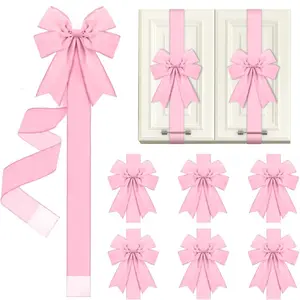 Christmas Cabinet Door Bow Decor Set, Pure Color Vintage Velvet Bows, Front Door Window Decoration (, 200cm), Garland Ribbon