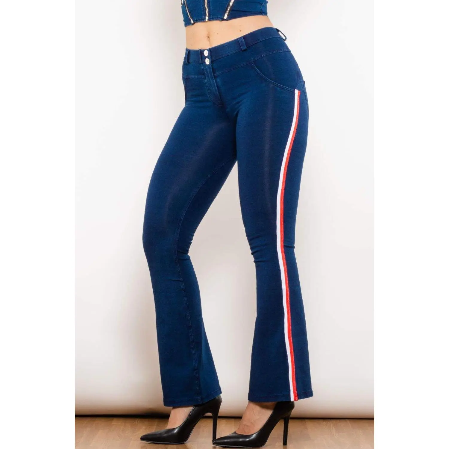 Side Stripe Buttoned Bootcut Jeans