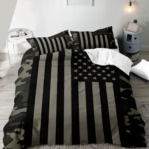 American Flag Pattern Bedding Set, 2/3 Counts/set Including 1 Duvet Cover & 1/2 Pillowcase without Filler, Soft Comfortable Bedding Set for Home Bedroom