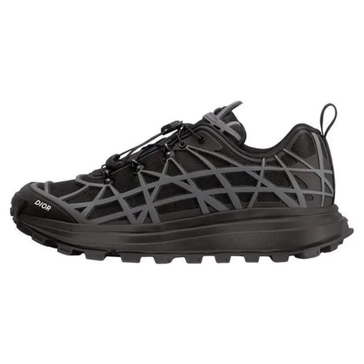 Dior B31 Men's Black Mesh Rubber Round-Toe Lace-Up Cannage Pattern Casual Low-Top Sneakers - Comfortable, Durable Trainer, Runner, Sports Shoes