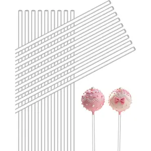 100Pcs Acrylic Cake Pops Sticks, Clear Round Plastic Strip, Acrylic Cake Topper Sticks, Reusable Cocktail Stirrer for Party, DIY Crafts, Decorations (6-inches)