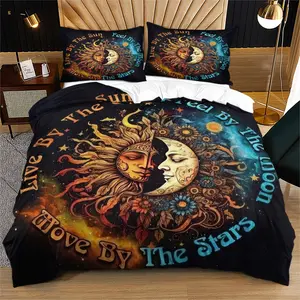 Mystical Star Moon Bedding Set, Home Decor Gift, Includes 1 Fitted Sheet & Pillowcases, No Comforter or Pillows Included
