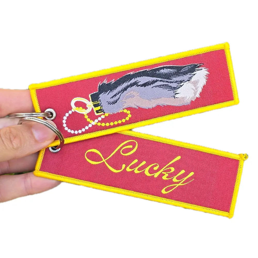 Lucky Rabbit's Foot Jet Tag Keychain Double Sided Woven Key Ring