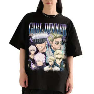 JJK Gojo Nanami Girl Dinner Retro T-Shirt Cotton Anime Manga Fan Gift Fabric Top, Gift For Fan
