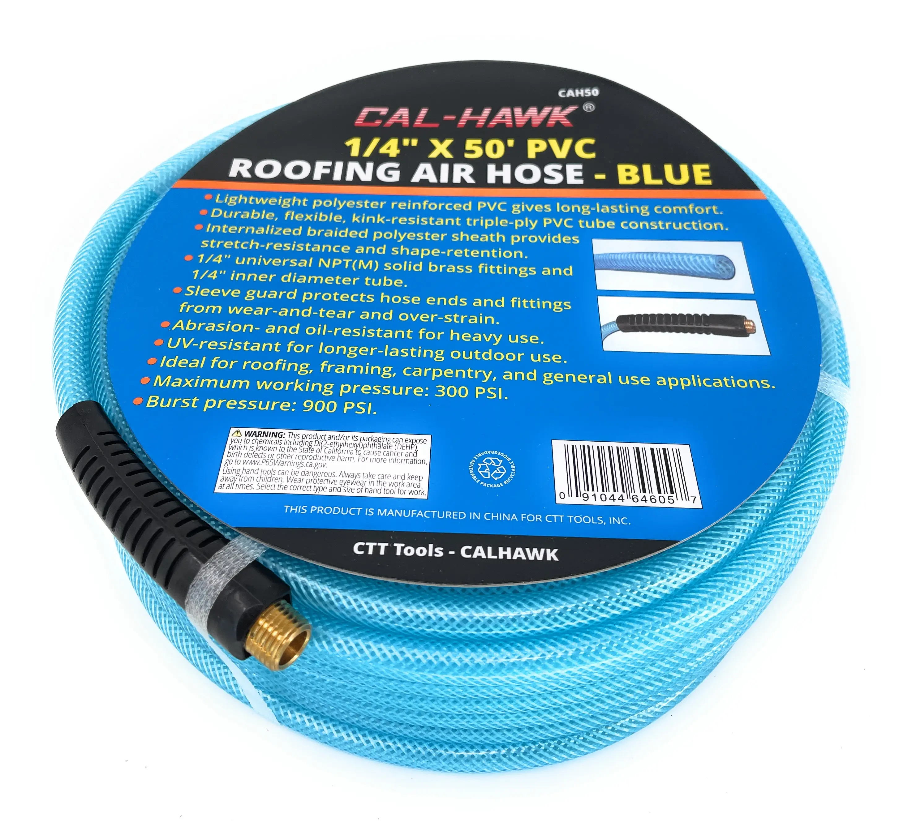 1/4" Air Hose Flexible Braid Roofing Clear Blue PVC NPT 300 PSI