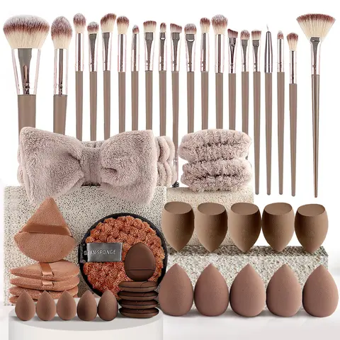 Yostyle 49pcs Sensitive Multi-functional Makeup Set with Handles, Cosmetic Storage Bag, Foundation Brush, Organizer - 1 Kit Covers Face, Eyes, Any Occasion Black Friday Back to School Beauty Tools