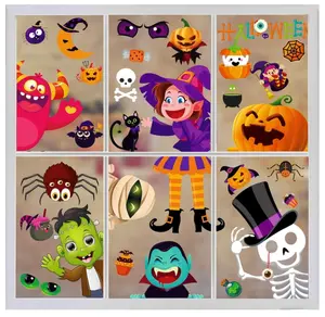 N/C Halloween Window Clings for Kids Halloween Gel Window Clings Double Sided 10 Sheets Halloween Window Clings for Glass Windows Cute Halloween Window Clings Large for Window Door Spooky