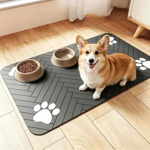 【Larger Size】Quick Drying Absorbent Pet Feeding Mat for Dogs and Cats, Non-Slip Rubber Bottom, Dark Polyester Surface for Indoor Use.Size:30*50cm/12*20in