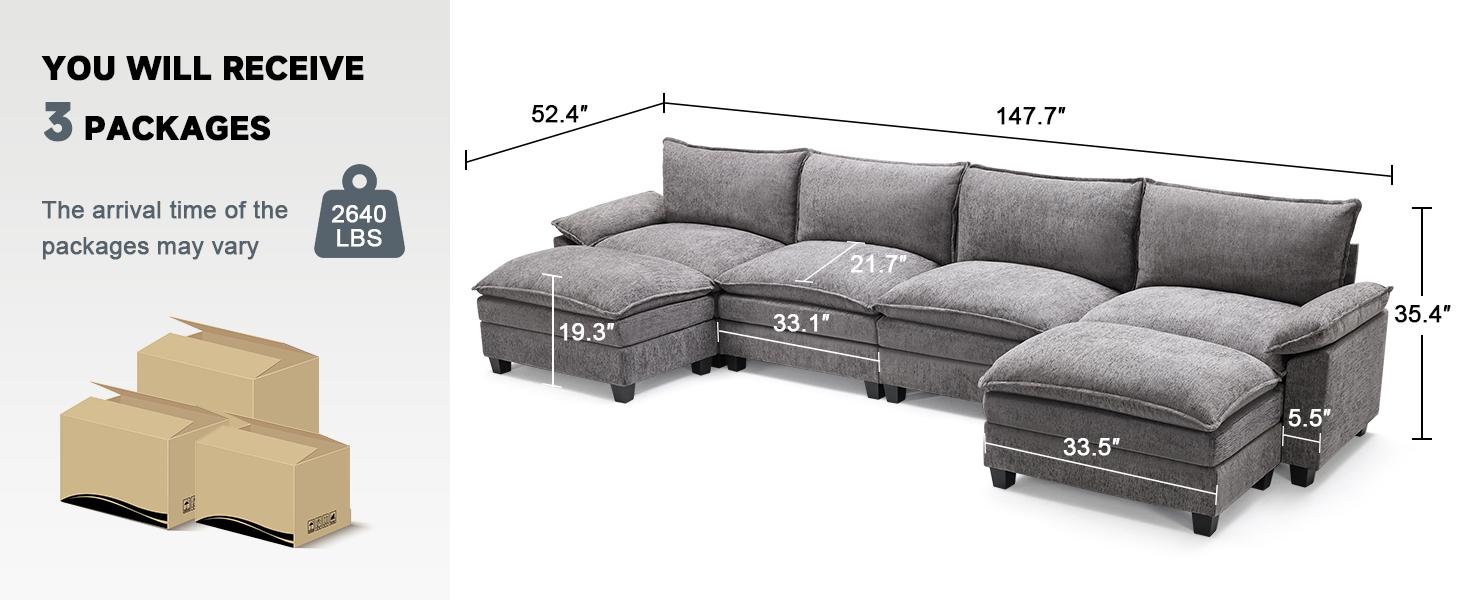 【2-3 Packages】110-143 Inch Modular Couch Sectionals with Ottoman, Big Comfy Cloud Couches, L/U Shaped 4-6 Seat Modular Sectional Sofa, Modern Cloud Sectional Couches for Living Room, Deep Seat Sofa 【2-3 Packages】110-143 Inch Modular Couch Sectionals with Ottoman, Big Comfy Cloud Couches, L/U Shaped 4-6 Seat Modular Sectional Sofa, Modern Cloud Sectional Couches for Living Room, Deep Seat Sofa