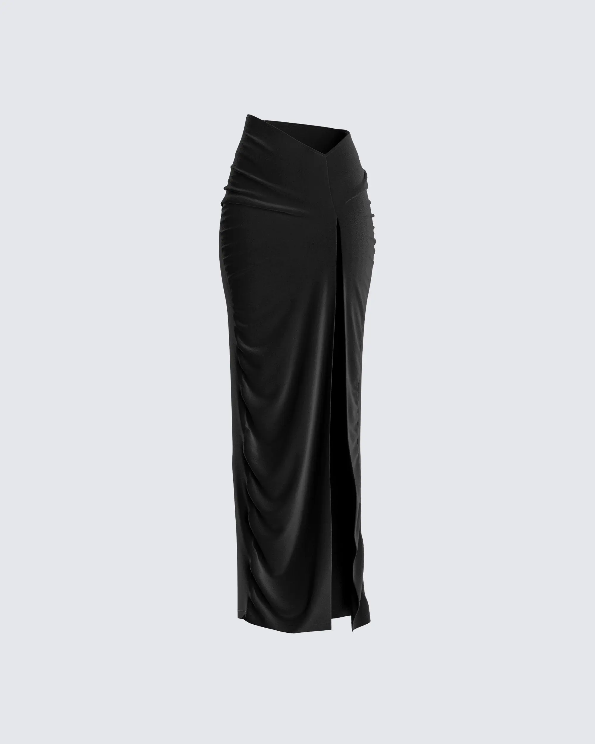 Women's Samantha Black Velvet Maxi Skirt - Polyester Fabric, Ruched Bottom Hem