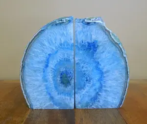 Agate Book End -- Blue Dyed Half Geode Druzy Bookend Rock Formation - Lovely Book Ends 1-3 lb