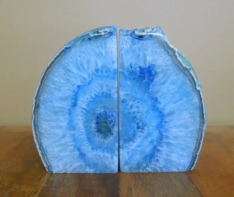 Agate Book End -- Blue Dyed Half Geode Druzy Bookend Rock Formation - Lovely Book Ends 1-3 lb