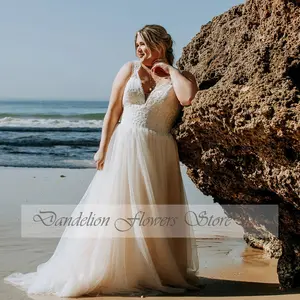 Classic Wedding Dresses Plus Size 2025 Women V-Neck Sleeveless Lace Up Bride Gowns Tulle A-Line Sweep Train فستان حفلا