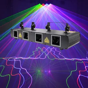 GOLDACE 4-Beam Disco Laser Lights - DMX512 Voice-Controlled DJ Stage Laser Scanning Projectors with Animation, Flip, Dot, Wave Effects - Commercial Lighting for Bars, Holiday Events, Animation Effects, Flip Effect