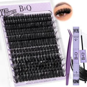 B&Q LASH Waterproof Lash Kit natural look Long lasting Individual Lashes Beginner Friendly Eyelashes with Tweezers Bond&Seal Extensions at Home 12 mm
