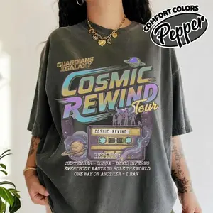 Comfort Colors Galactic Star-Bound Tour Shirt, Playful Retro Interstellar Mix Graphic Tee, Aesthetic Space Journey Set List Top, Trendy Awesome Mix Volume Retro Shirt