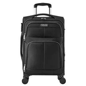 VEVOR Softside Expandable Luggage with Spinner Wheels, 20-Inch Softside Carry on Luggage, Lightweight Checked Suitcase with Expandable Zippered Pocket and TSA Lock, Black