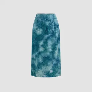 Cider [size 2-10] Mid Rise Abstract Floral Split Split Maxi Skirt